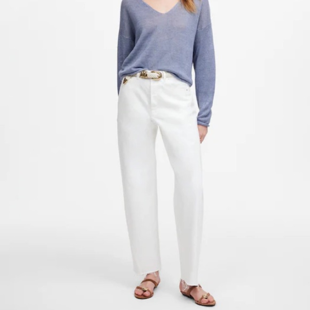NWT Madewell White Pieced Barrel-Leg Jeans Ridgid Denim Size 33